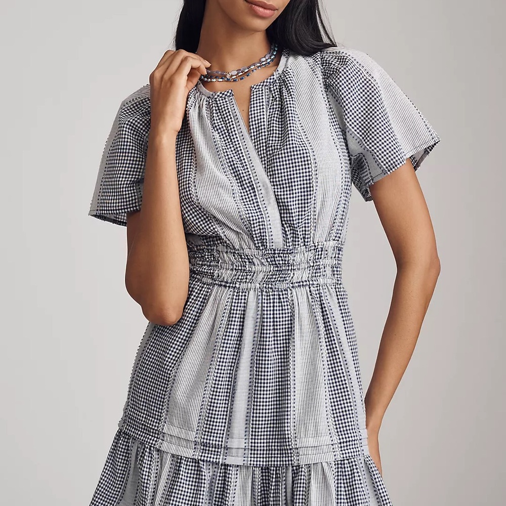 NWT Anthropologie Somerset Mini Dress Gingham Blue XXS